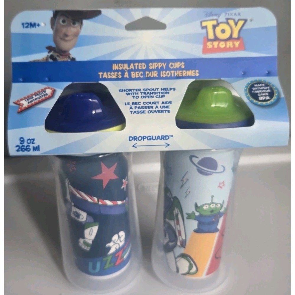Disney Toy Story Sippy Cups 2pk Insulated Buzz Lightyear Aliens DropGuard NEW